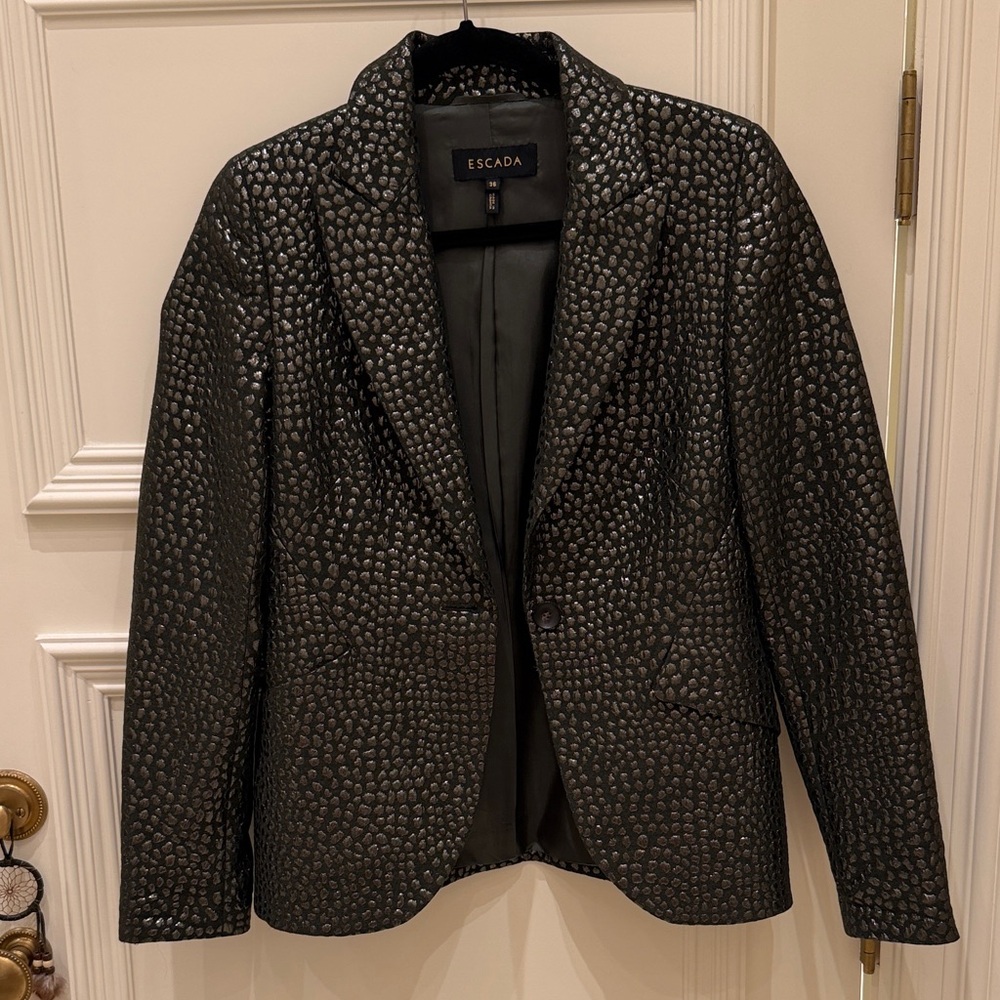 Escada Metallic Dark Green Textured Blazer